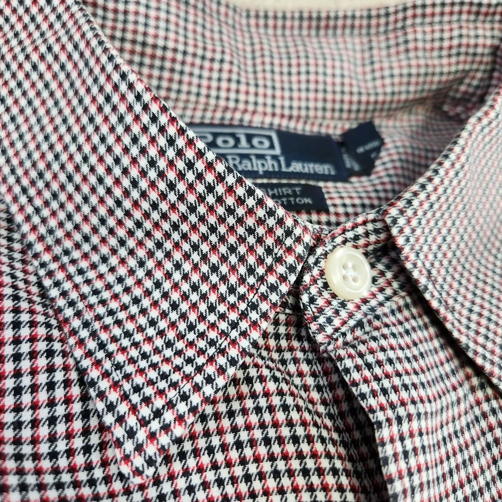Vintage 90s Polo Ralph Lauren Gi Shirt Men XL Houndstooth Work Pockets *READ USA